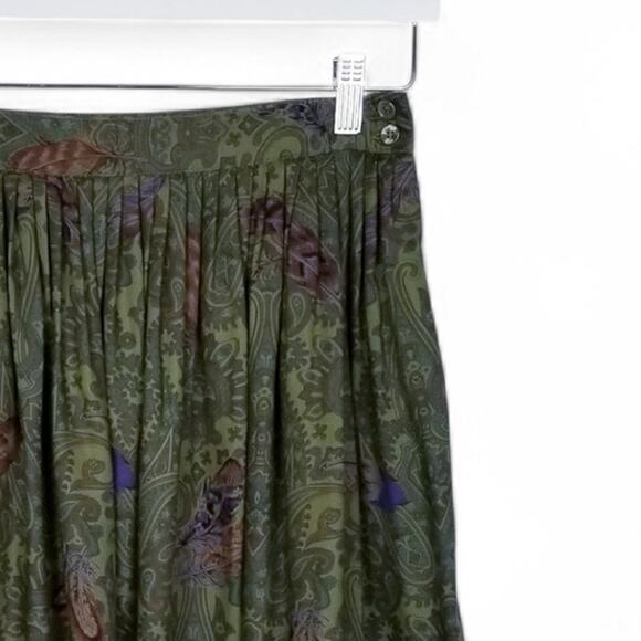 Vintage HERMAN GEIST 80s Full Pleat Rayon Midi Paisley Feather Motif Skirt - 6 - Picture 2 of 6